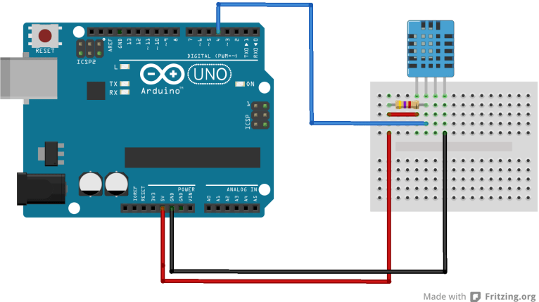 Arduino and DHT11 breadboard