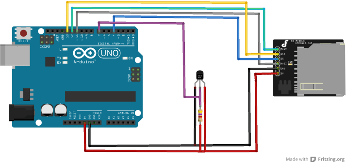 arduino and sdcard and ds18b20 layout