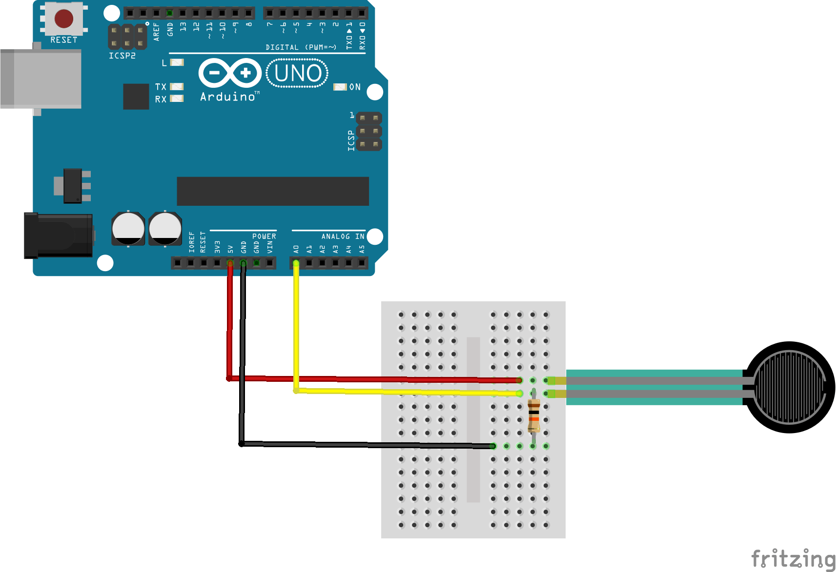 arduino and force sensor breadboard