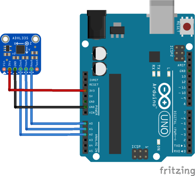 Arduino and ADXL335 accelerometer example
