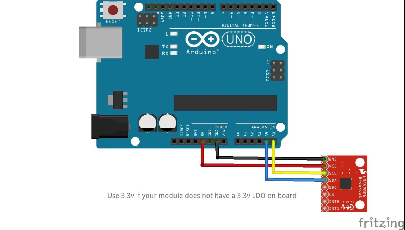 Arduino and L3G4200D three-axis gyroscope example